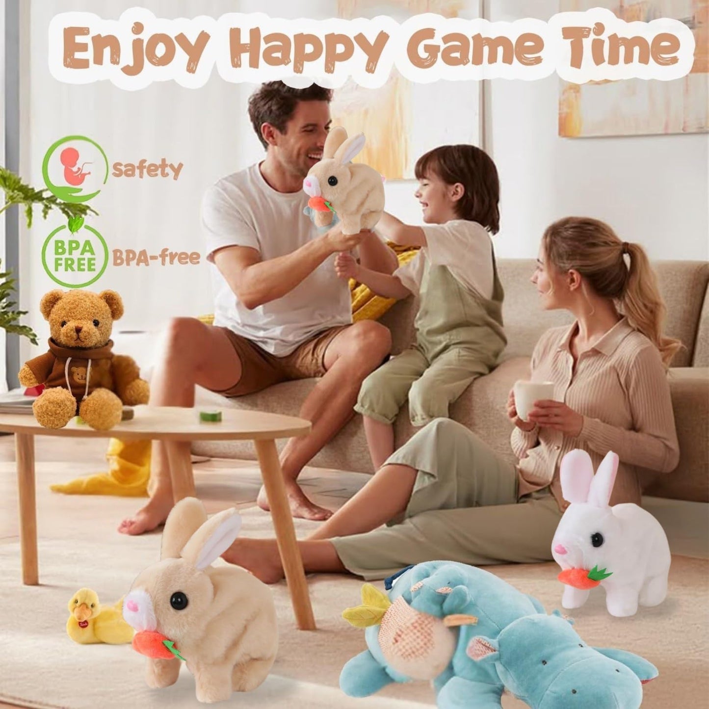 Yoyily Interactive Bunny Realistic Bunny - Jumping, Twitching And Shaking Ears, With Carrot (White)