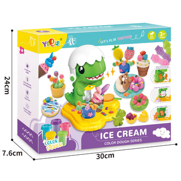 HASAYAQI Dinosaur Ice Cream Playdough Set for Kids 4-8, 5 Cans Multicolor Modeling Compound, Creative Kitchen Playset