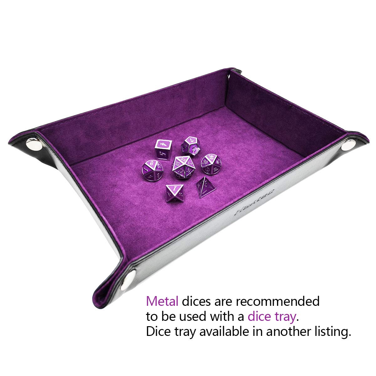Haxtec Metal DND Dice Purple Silver with PU Leather Dice Bag D&D Dice Set for RPG Dungeons and Dragons Gifts TTRPGs-Silver Royal