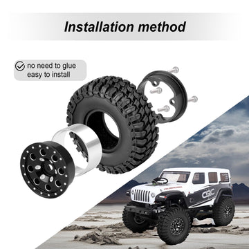 Hobbypark 1.0 Beadlock Wheels And Tires Metal Micro Crawler Tires W/Wheel Spacers Offset For 1/24 Rc Crawler Car Axial Scx24 Axi