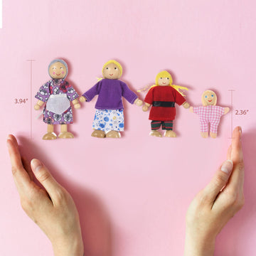 Jzszera Wooden Doll House Family of 8 Little Figures, Cute Dollhouse People for Girls Toddlers