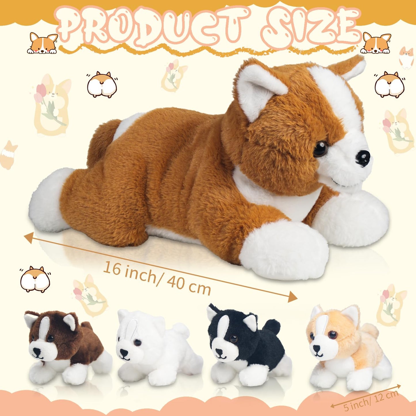Youthfuljive 5 Pcs Corgi Stuffed Animal With 4 Babies Puppy Inside Big Mommy Dog Stuffed Animals In Zippered Belly, Cute Stuffed