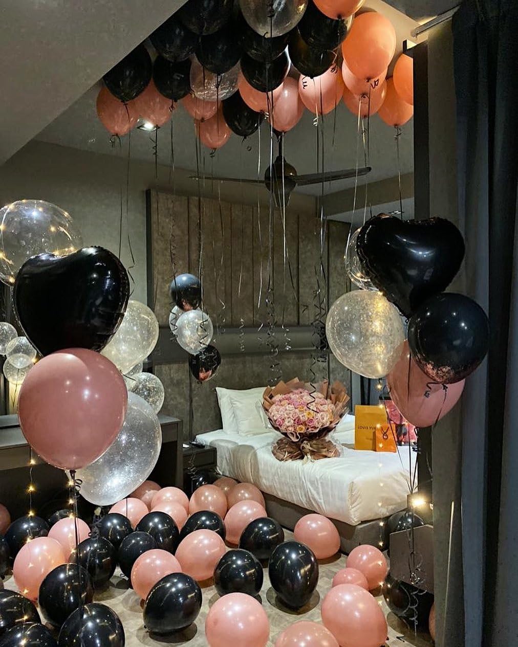 Dusty Pink And Black Balloon Arch Kit, 112 Pcs Pink Rose Gold And Black Balloons Garland With Rrose Gold Confetti Metallic Rose