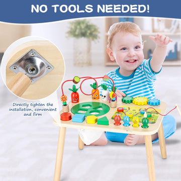Activity Table For 1+ Year Old Girls Boys, 7-In-1 Wooden Montessori Toys, Activity Center, Baby Toddler Sensory Toys Kids First