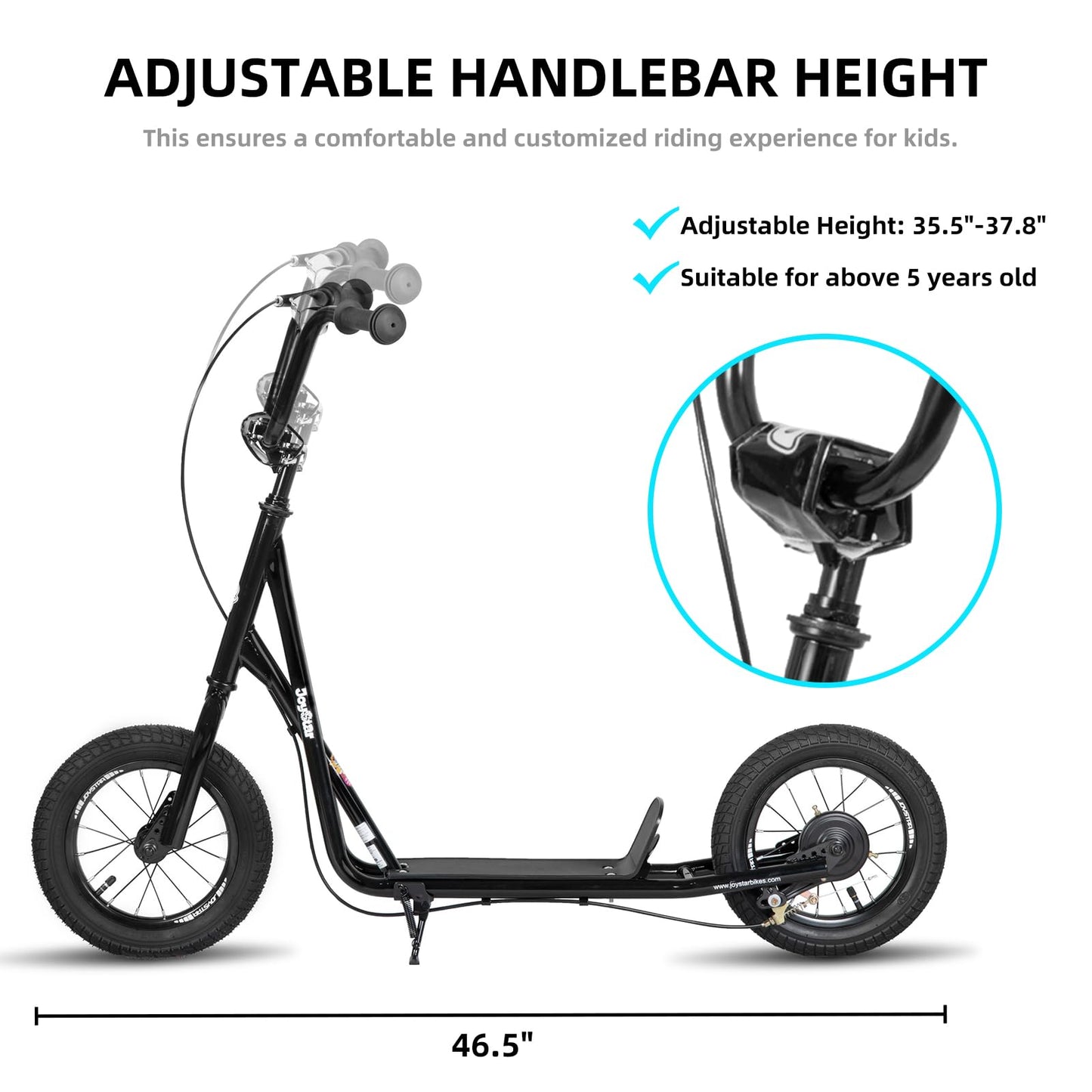 JOYSTAR Kick Scooter for Ages 5-9 Years Old Boys Girls 12 Inch Big Wheels Scooters for Kids Teens and mature-themeds Adjustable Handlebar Kids Scooter Black