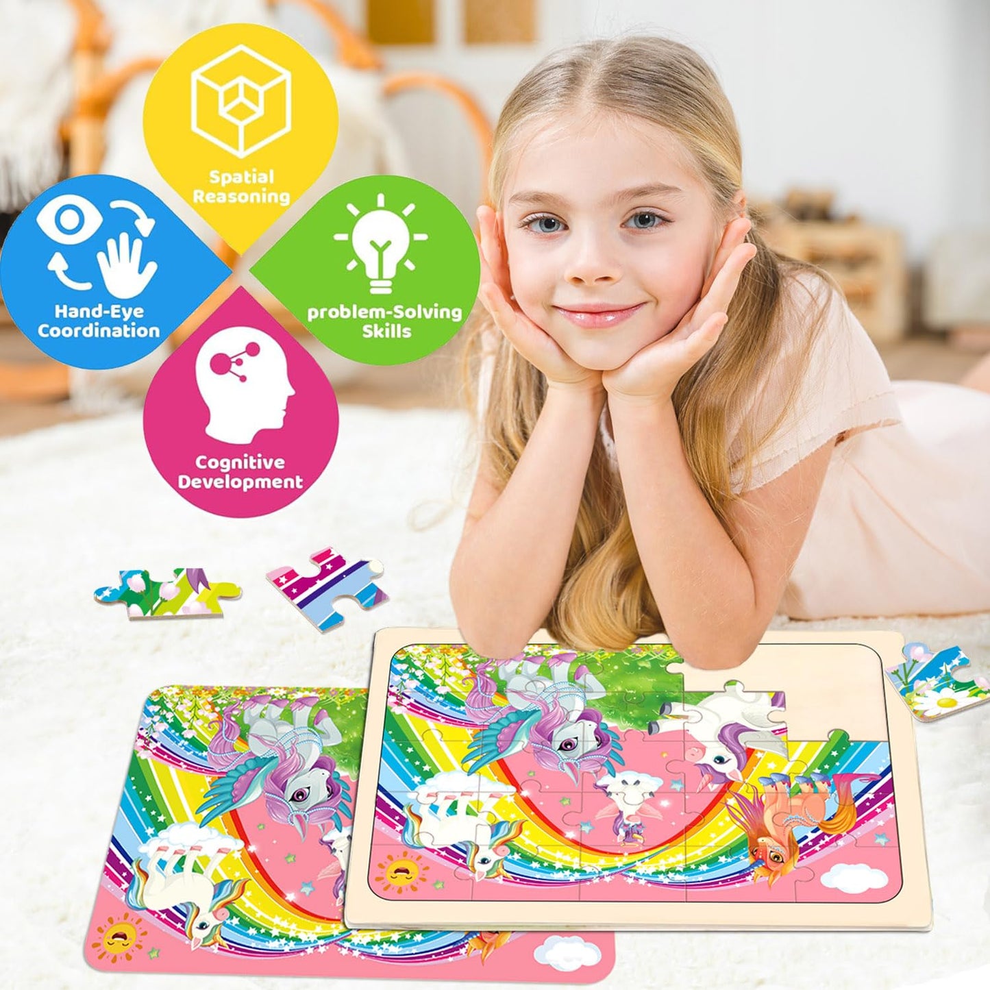 Puzzles For Kids Ages 4-6, 4 Pack Wooden Jigsaw Puzzles 24 Pieces The Castle Puzzle Preschool Educational Learning Toys Set For