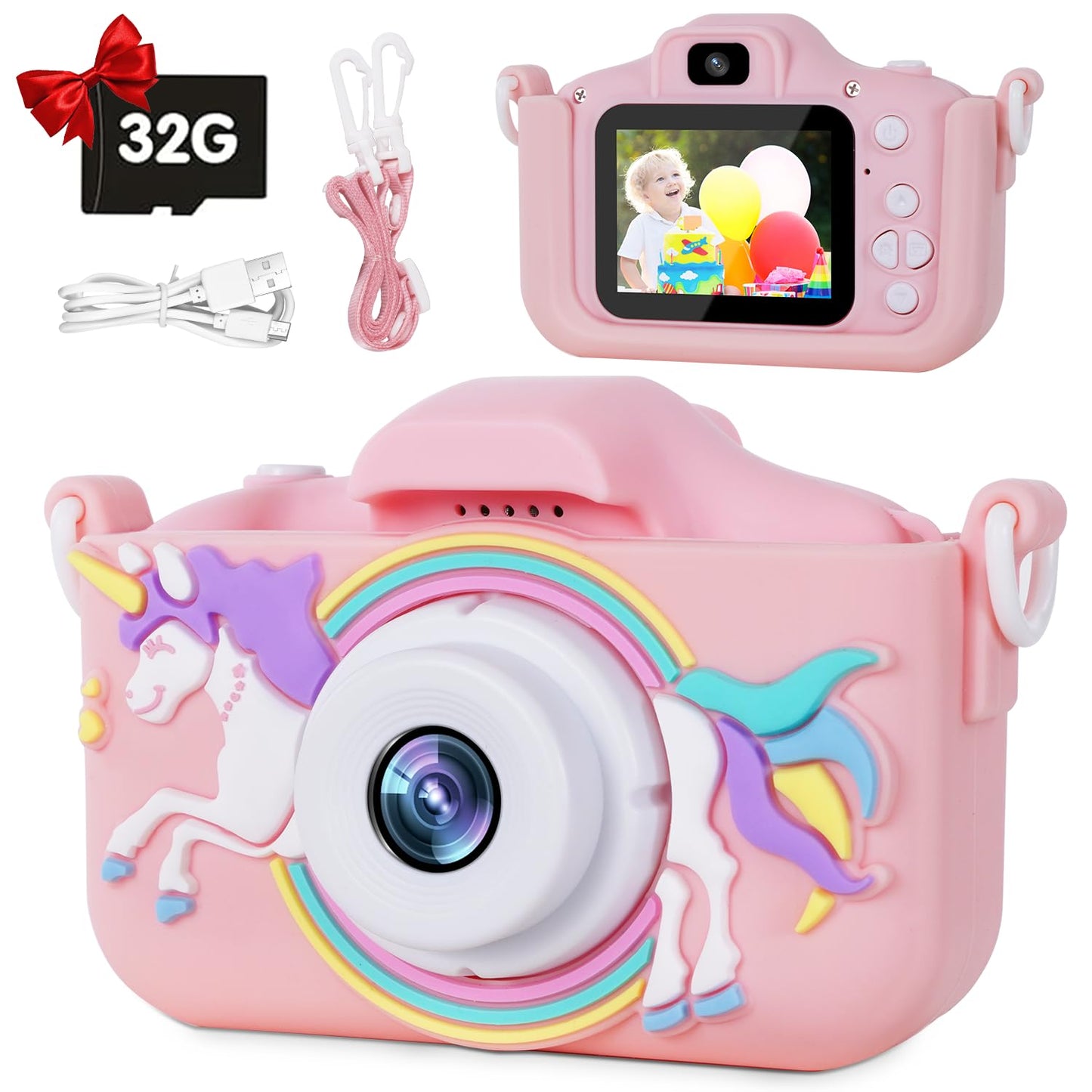 Kids Camera, 48Mp Digital Camera For Kids Video Recorder 1080P With 32Gb Sd Card, 2 Inch Ips Screen Toddler Camera Christmas Bir