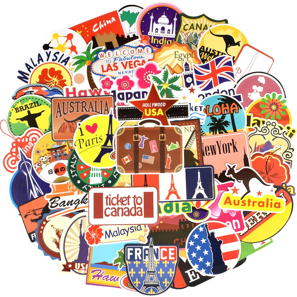 Waterproof Vinyl Stickers For Laptop Luggage Scrapbook Postcard (100Pcs Travel Style)