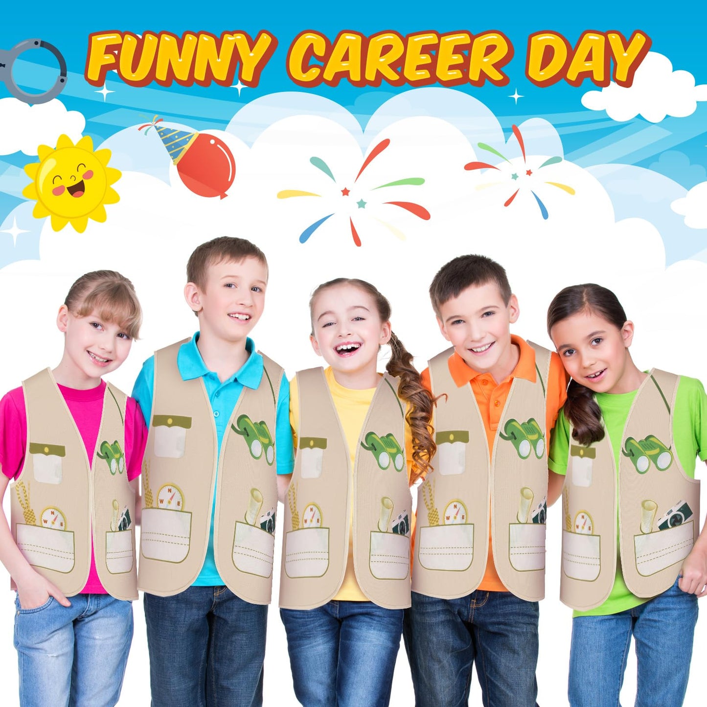 Panitay 12 Pcs Kids Community Helper Dress Up Vest, Boy & Girl Career Cosplay Party Costume For Toddlers Occupation Role Play(Ex