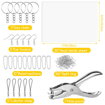 Bouiexye 156 Pcs Heat Shrink Plastic Sheet Shrinky Art Kit 30 Pcs Shrink Paper Keychain Kit for Crafts Handprint Mothers Day Ma