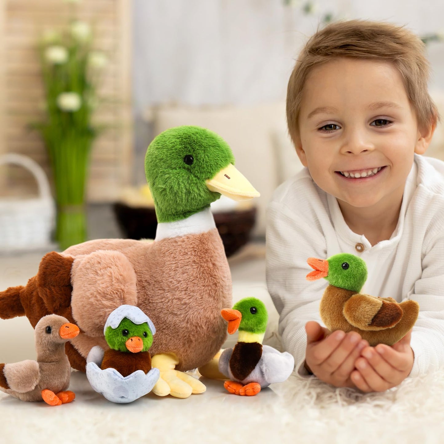 Zomiboo 5 Pieces Duck Stuffed Animals Plush Toys Includes Big Stuff Mommy Duck With 4 Little Baby Duck Soft Duck Family Plush Wi