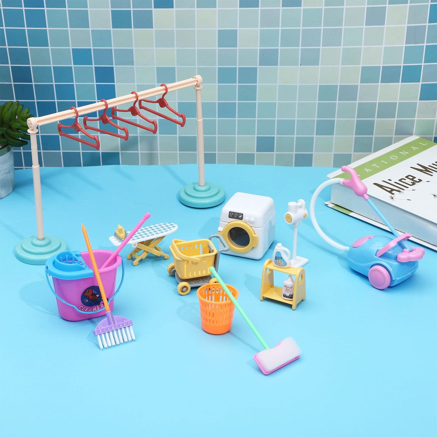 Sotogo 22 Pieces Doll Housework Cleaning Supplies Miniature Mini Dollhouse Accessories Dollhouse Furniture Decoration Accessorie