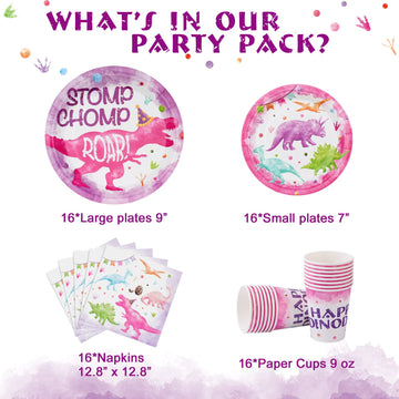 Wernnsai Watercolor Dinosaur Party Tableware Set - 64 Pcs Dinosaur Birthday Party Supplies For Girls Kids Disposable Party Pack Includes Dinner Dessert Cake Plates Napkins Paper Cups Serves 16 Guests