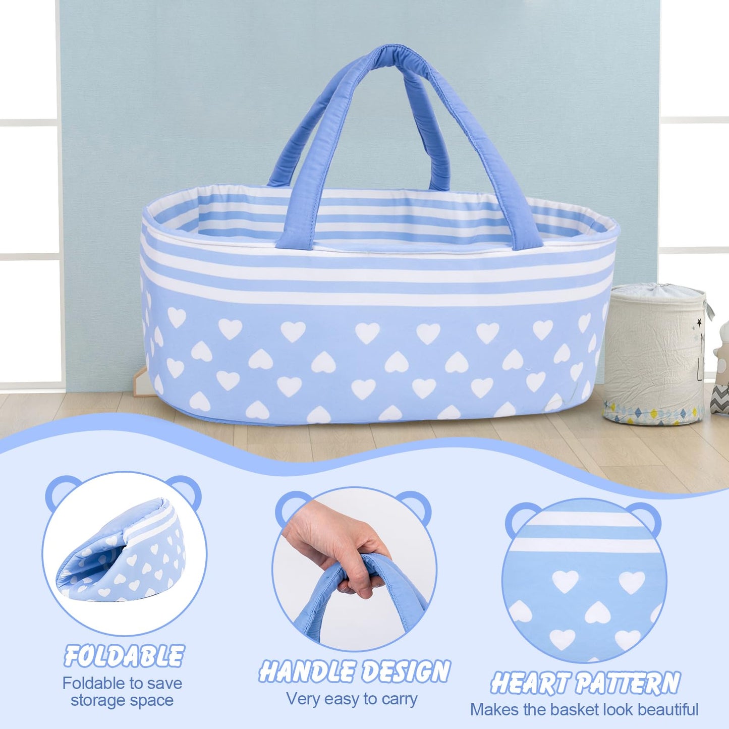 Aori Reborn Baby Dolls Bassinet Baby Doll Carrier Bed Soft Doll Carrier Doll Accessories With Handle For 17-22 Inch Baby Dolls G