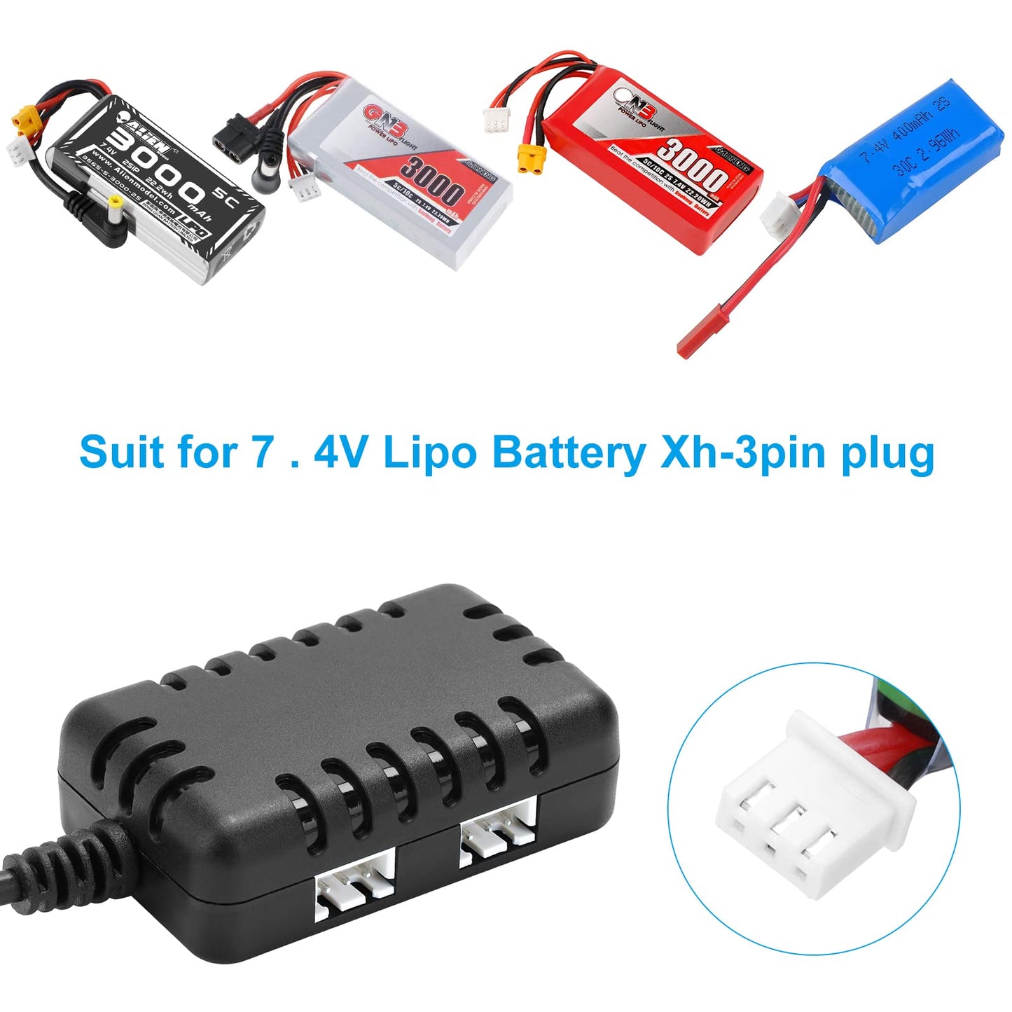 Crazepony 2-in-1 USB Balance Charger Cable 1A with XH-3P Connector Plug for 2S 7.4V LiPo Battery RC Car Boat Rock Crawler FPV Dr