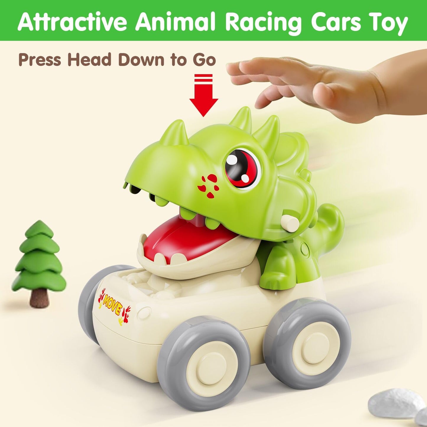 MOONTOY Baby Car Dinosaur Toys for 1 2 Year Old Boy Press and Go Cars for Toddlers 1-3, Push Go Dino Cars Toddler Toys Age 1-2 0