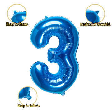 32 Inch Blue Number 3 Balloons Foil Ballon Digital Birthday Party Decoration Supplies (Blue Number 3 Balloon)