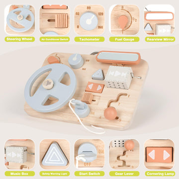 Montessori Busy Board For Toddlers - Wooden Montessori Toys For 1 2 3 4 Year Old, Aesthetic Sensory Activity Board For Fine Motor Skills, Travel Busy Board Educational Sensory Toys For Boys And Girls