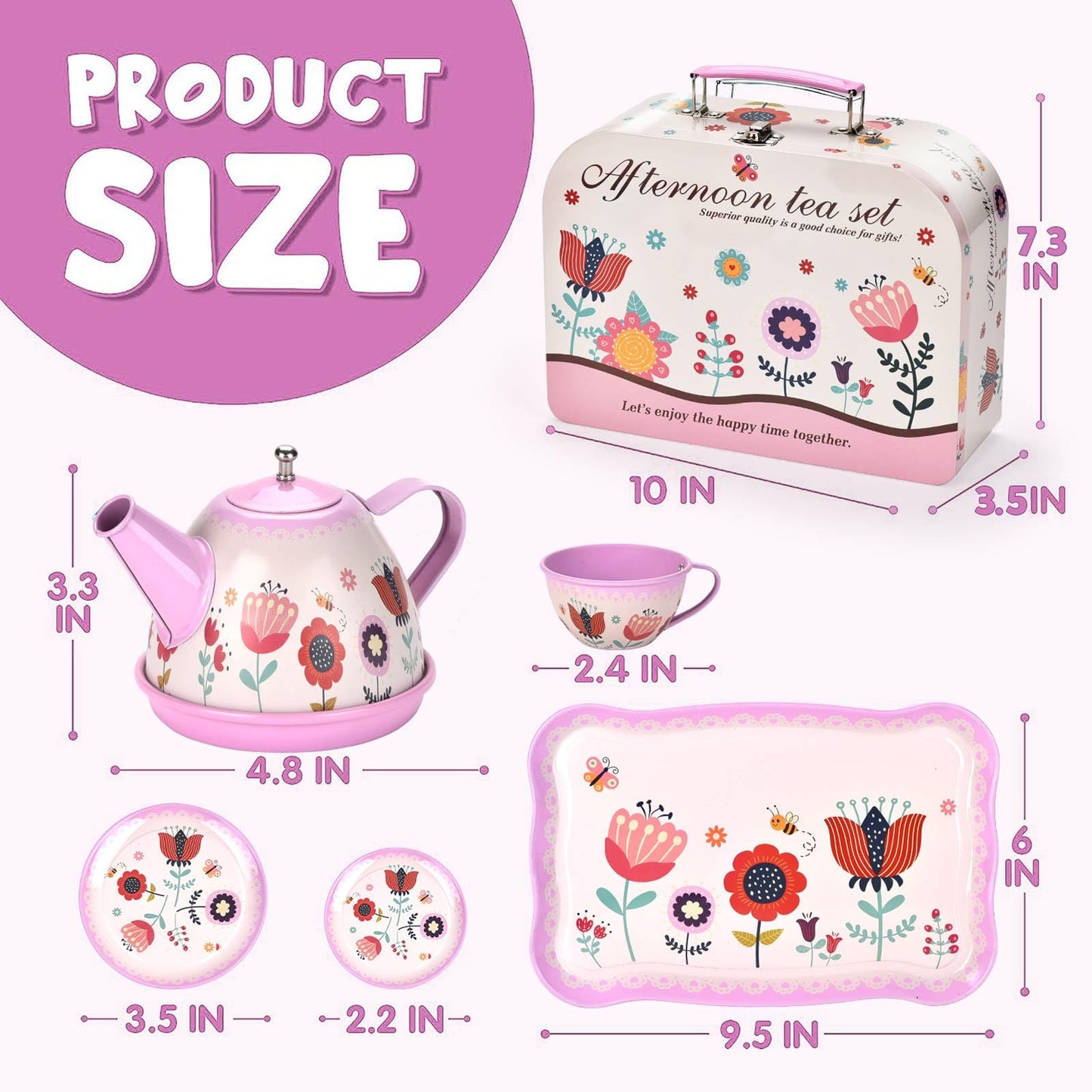 Lajeje 52-Piece Tea Party Set for Little Girls, Pretend Kitchen Toy for Kids 3 4 5 6 Year Old, Girls Toys with Tin Tea Set, Dess