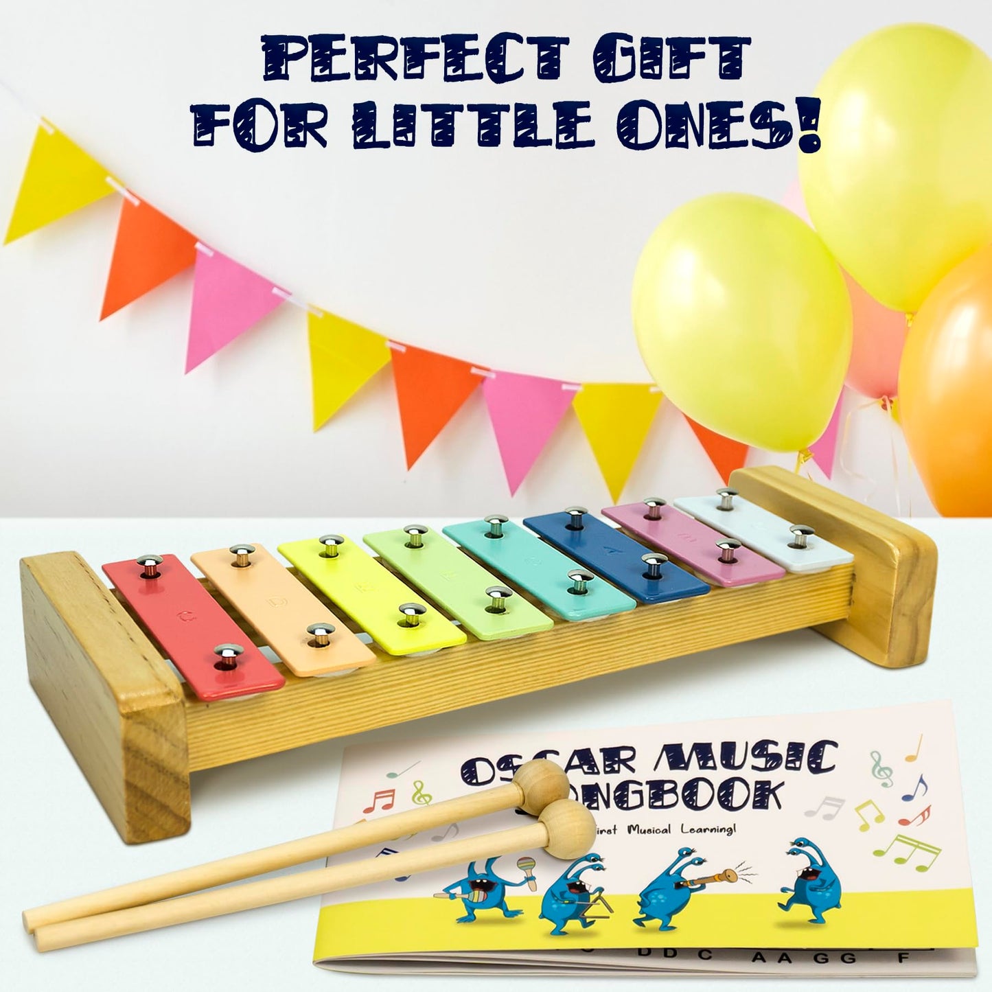Miniartis Baby Musical Instruments - Montessori Musical Toys For Toddlers 1-3 | Neutral Colors Wooden Percussion Set | Modern Boho Xylophone For Kids With 15 Songbook, Preschool Educational Toys
