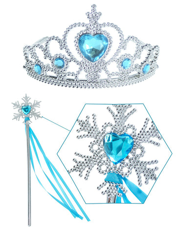 Princess Dress Up Party Accessories Set With Gloves,Crown,Snow Wand And Wigs For Women Blue (4Pcs)