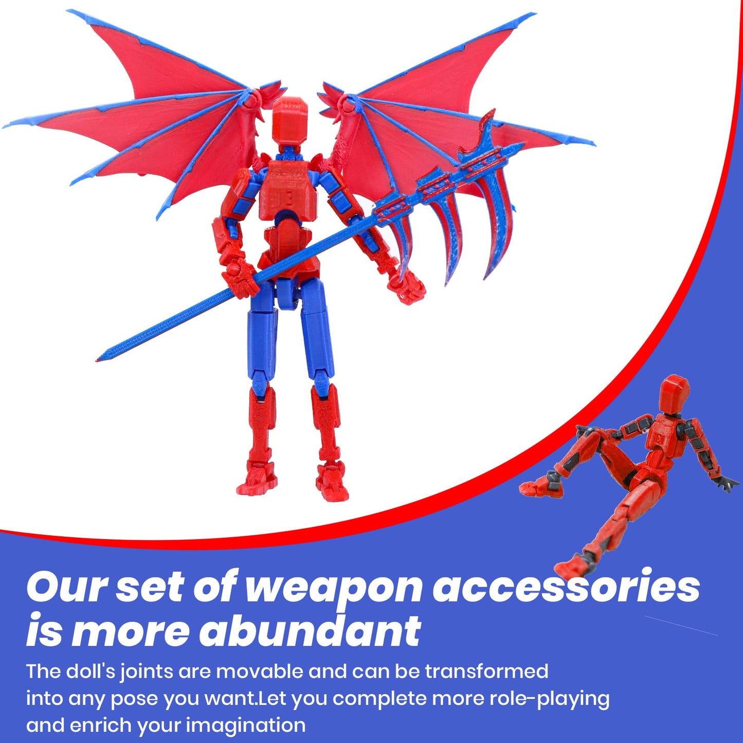 MIGESS Titan 13 Robot Action Figure,Dummy 13,Articulated Robot with Demon Wings, 3D Printed robo 13 Action Figure Articulated (R