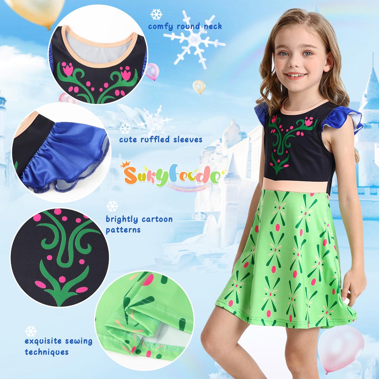 Sukyfecde Girls Princess Dresses Toddler Kids Costume Birthday Party Dress Halloween Cosplay Outfits Size 7-8 Light Green