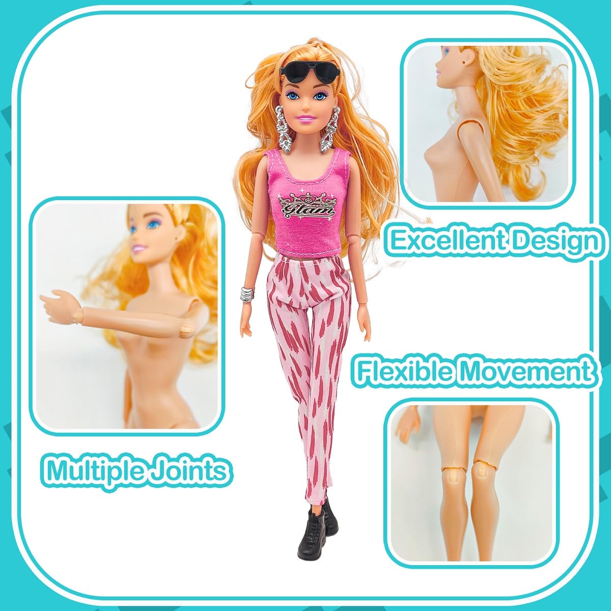 Flfuatt Stylish Fashions Girls Doll Toys, The Ultimate Fashionista Doll For Trendy Kids, 11.5 Inch Fashion Doll (Pink Vest)