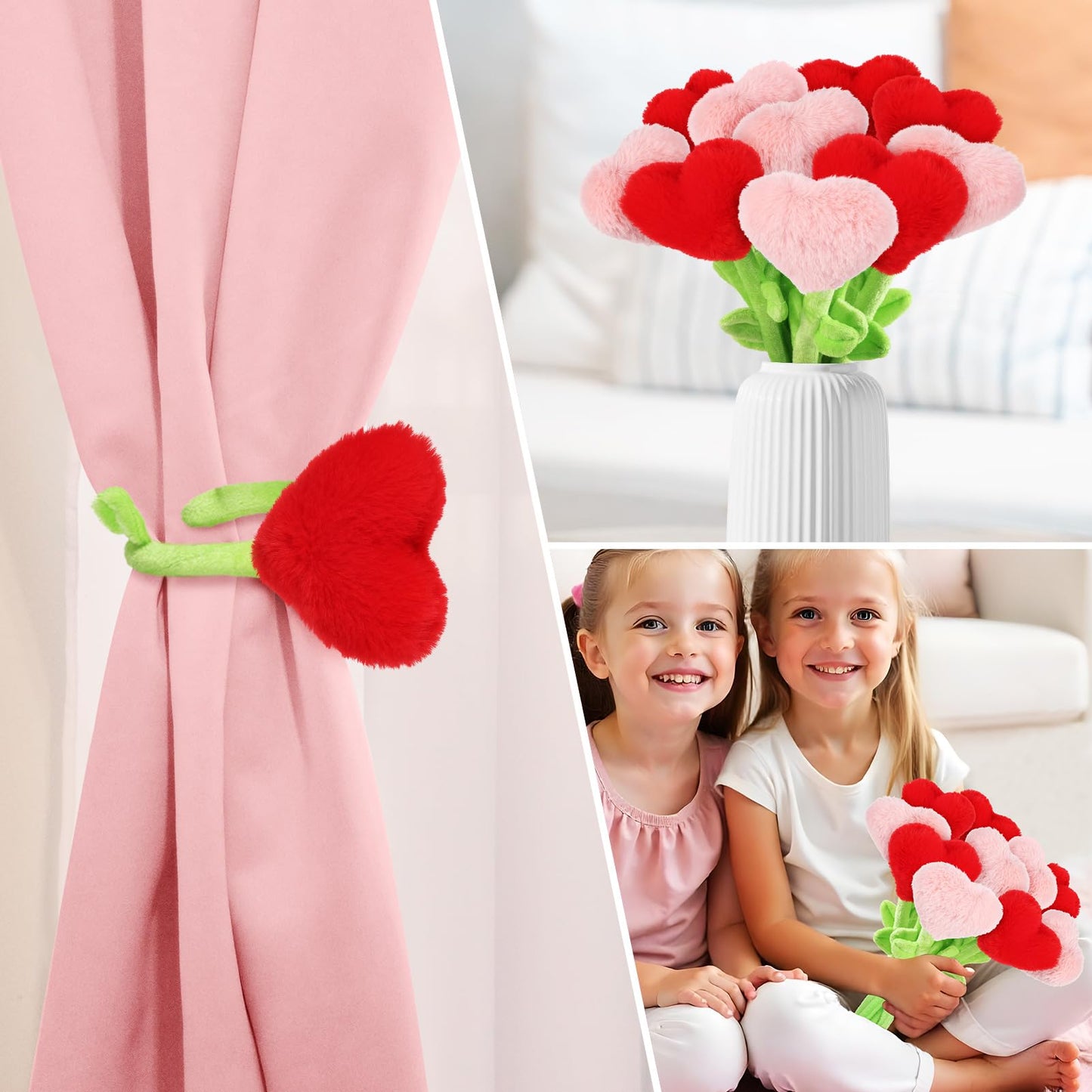 ZJoey 10 Pcs Plush Heart Flower Stuffed Bendable Stems Plush Bouquet Toy Soft Rose Flower 12.6 Inch for Christmas 2025 Mother's