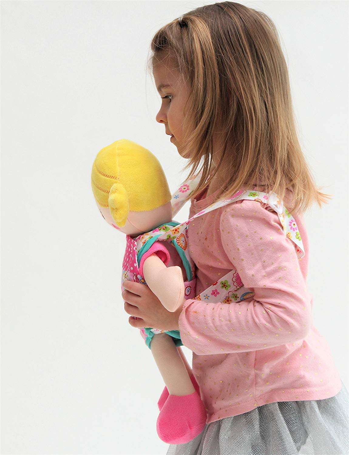 Baby Whitney Patchwork Pink Doll Front Carrier With Straps