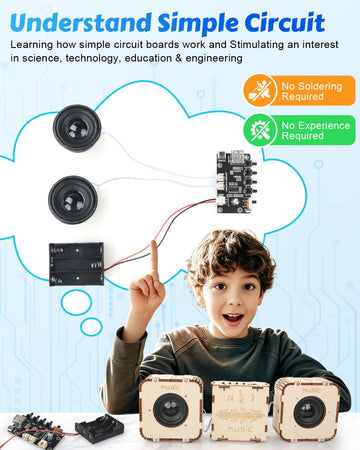 Poraxy Bluetooth Speaker STEM Toy Kit for Kids 8-13, DIY Electronic Building Project, 1.7 x 3.5 x 3.5 inches, Wood Material