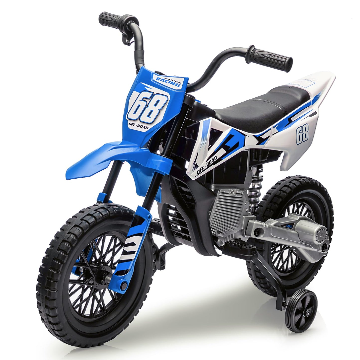Hetoy 12V Electric Dirt Bike, Kids Motorcycle With Twist Grip Throttle, Training Wheels, Spring Suspension, Ride On For Kids Ove