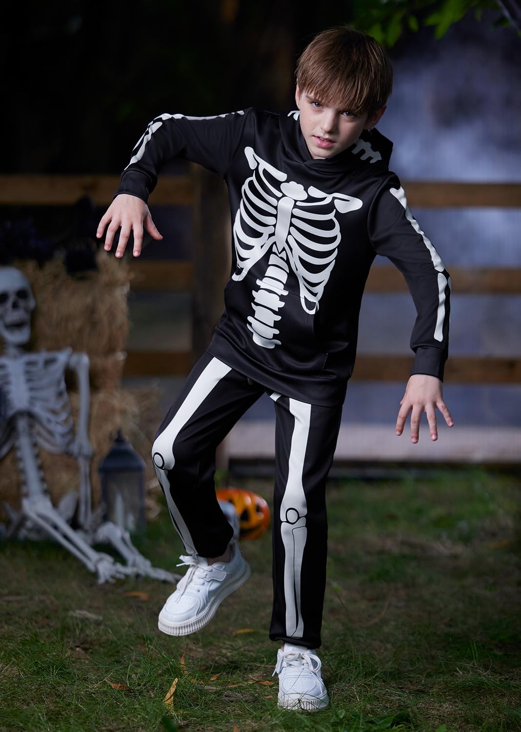 Besserbay Halloween Boys Skeleton Bone Printed Sweatshirt Hoodie Set Skull Hoodies Pants Set 6 Years