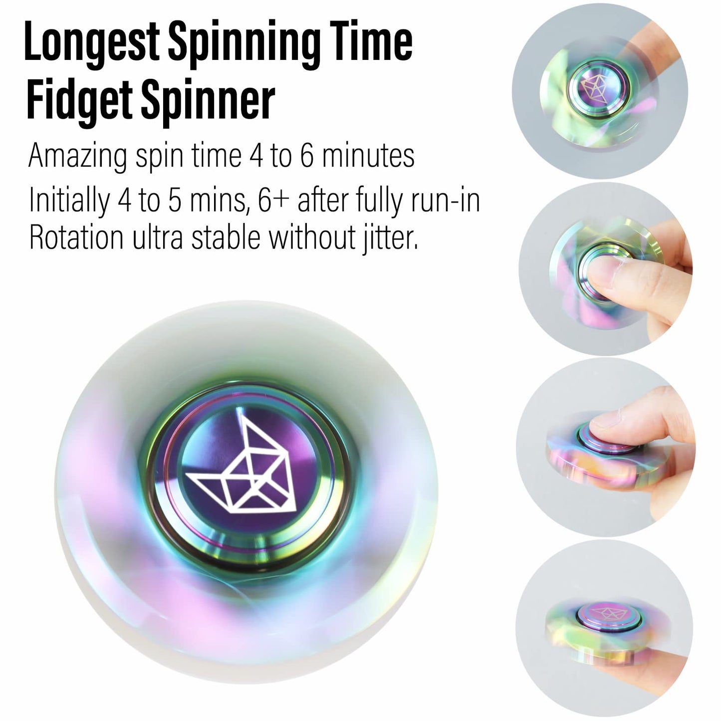 Freelove Metal Fidget Spinner, Stainless Steel Heavy, Long Spinning Toys, Cool Silent, Small Mini Fox Figette Spiner For Adults Men Anxiety, Quiet Bearing, Rainbow