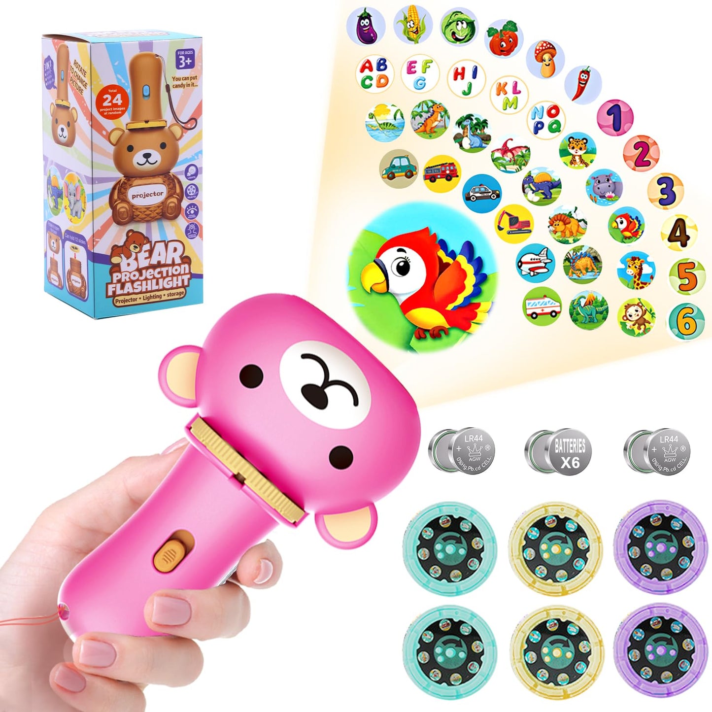 Flashlight Projector Toy-Torch Projection-Led Flashlights-Educational Toys , Include Dinosaurs, Vehicles, Animals, 48 Patterns F