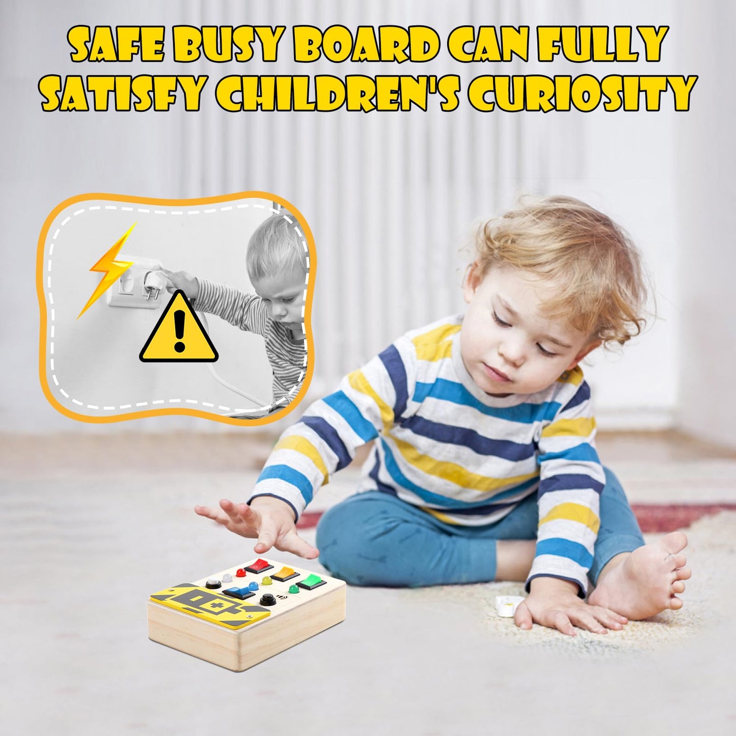 Asweets Montessori Busy Board For Toddler,Wooden Busy Board With Led Light Switches,Sensory Autism Toys Baby Travel Toys,Boys Girls Gifts For Birthday Christmas