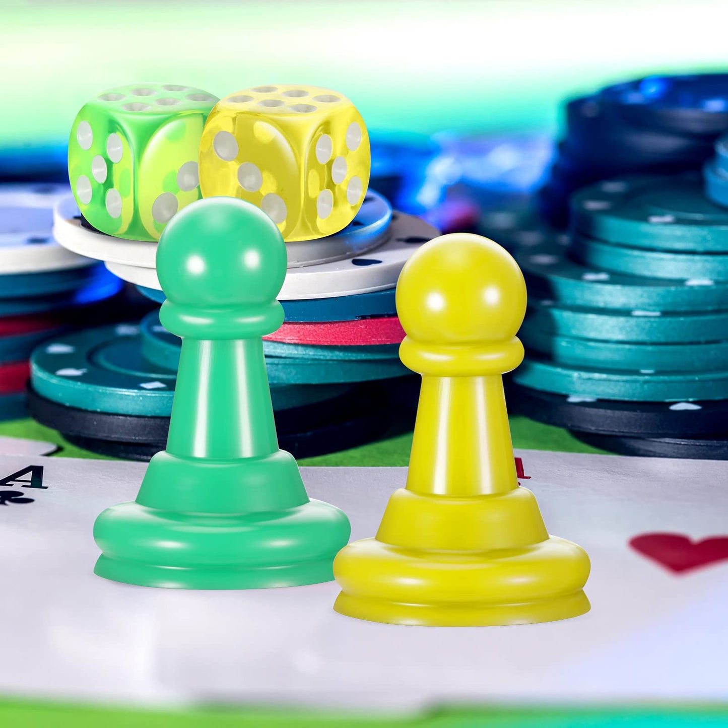 26 Pieces Multicolor Board Game Pieces and Dice Include 24 Multicolor Plastic Pawn Chess Pieces and 2 Plastic 6-Sided Game Dices Chess Game Pieces Dice Set for Board Game Components Table Marking