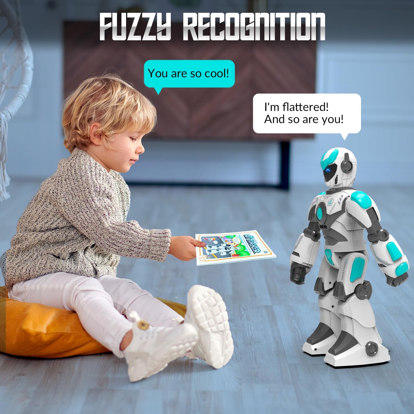 Stemtron Robot Toys For Kids, Programmable Remote Control Robot With Gesture Sensing, Voice Control & Led Face, 15 3/4'' (White)