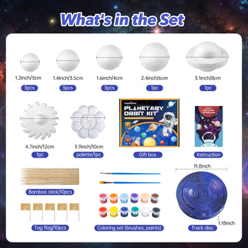 Ohanniewa Solar System Project Kit for Kids, Mixed Sized Foam Balls,Painting Tools and Disc Planetary Orbits,DIY Planets Model f