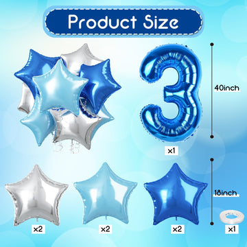 Dark Blue Foil Balloon Number 13, 40 Inch Giant Globos Azules Light Metallic Blue Mylar Balloon, Royal Blue Silver Star Self Inf
