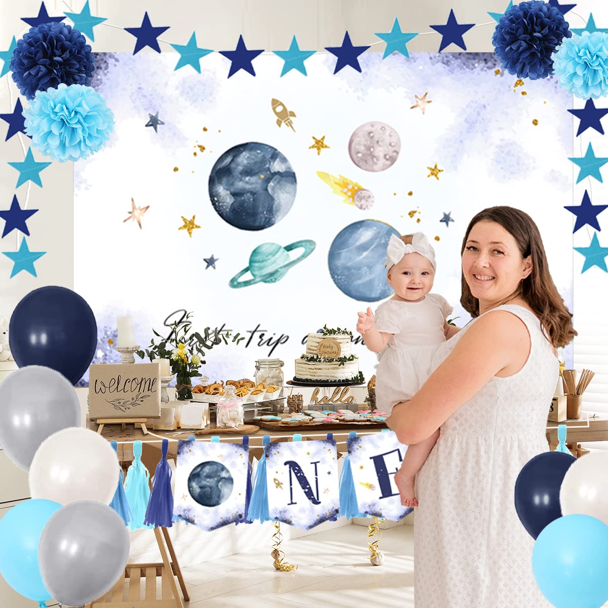 First Trip Around The Sun Birthday Decorations Space Theme 1St Birthday Banner Outer Space Birthday High Chair First Birthday De