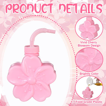 Domensi Sakura 10oz Flower Cups with Lids and Straws for Birthday, Themed Party, Wedding Baby Shower Party Decorations Supplies