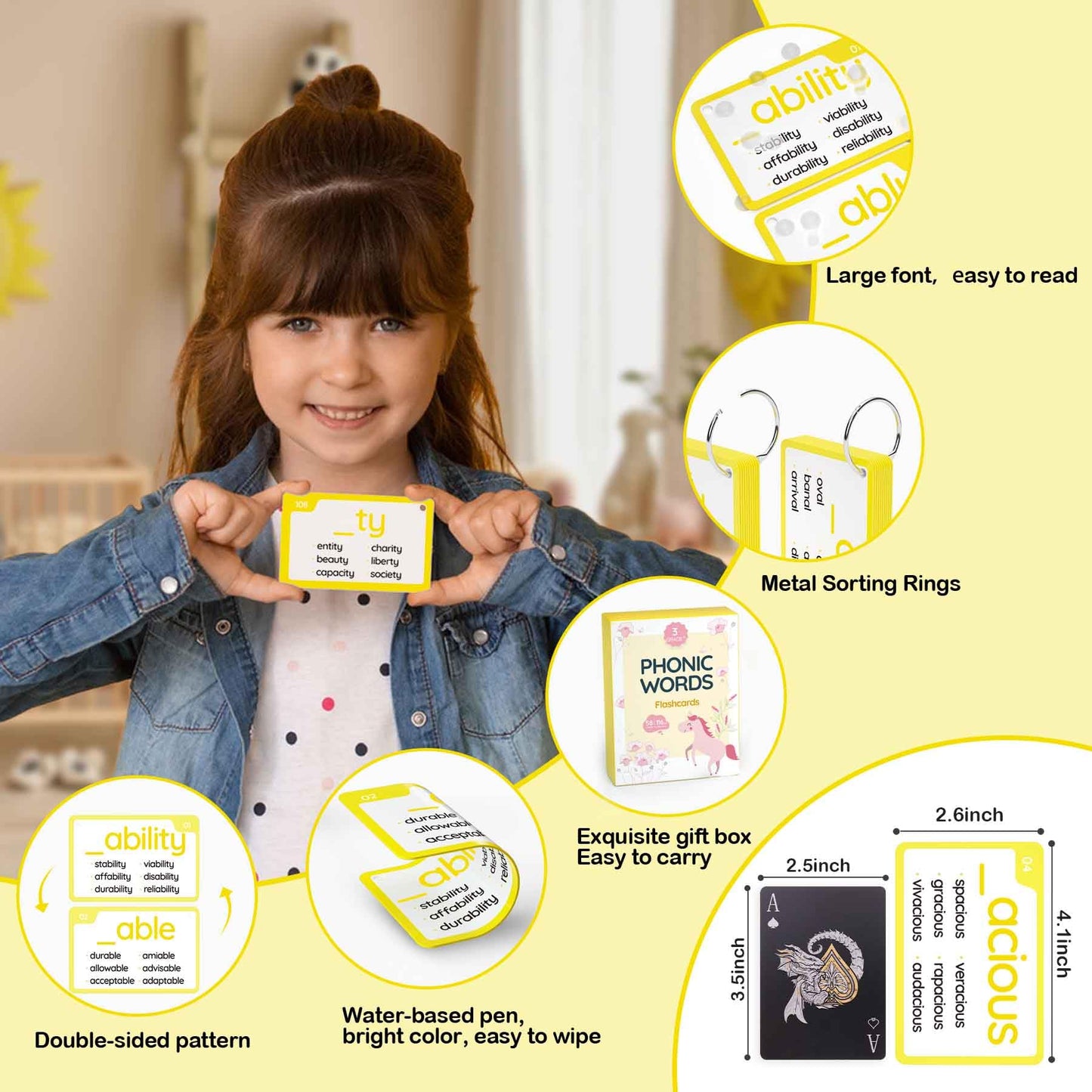 Wjpc 116 Set Phonics Suffix Words Flash Cards,Sigh Words Flash Cards, Phonics Flash Cards For 7,8,9,10,11,12 Years 2Nd, 3Rd, 4Th, 5Th Grade Boys&Girls&Kids Learning Writing Reading
