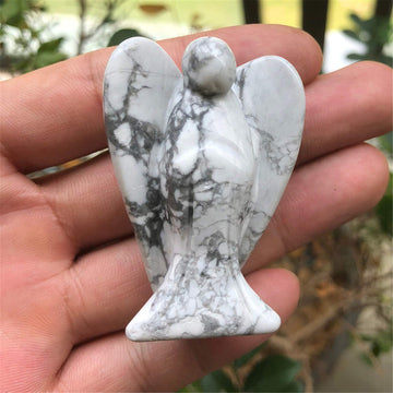 Fekuar Natural White Howlite Turquoise Guardian Angel Statue, Hand-Carved Healing Crystal Pocket Figurines Decoration 2 Inches