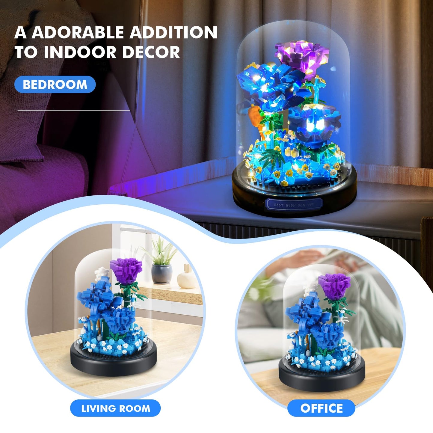 ZQJKLE Blue Rose Bouquet Building Set with LED Light, 630 Pcs, Perfect Gift for Mother's Day, Valentine's, Birthday, Christmas