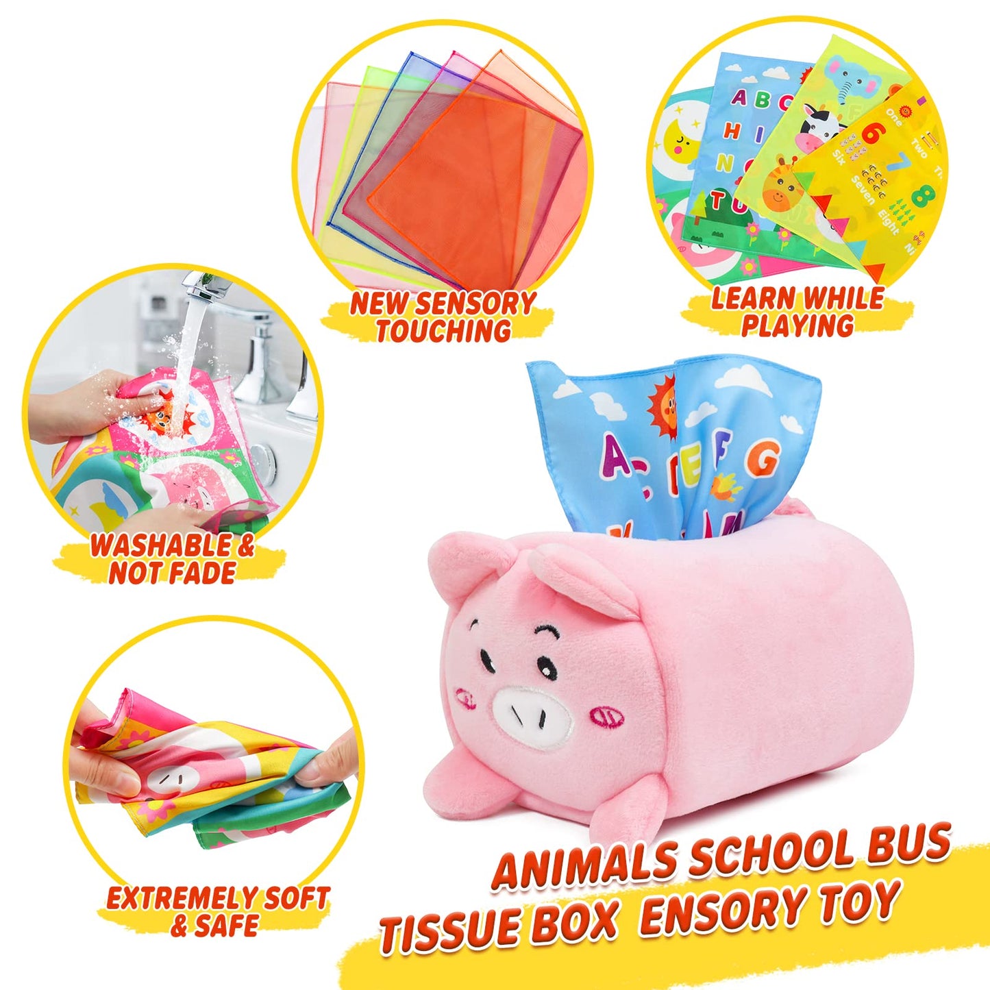 Okooko Tissue Box Toy For Baby 6 To 12 Months Soft Stuffed Sensory Toy Strengthen Pincer Grasp Montessori Early Educational Preschool Learning Toy For Newborn Baby Infant Toddler Kid