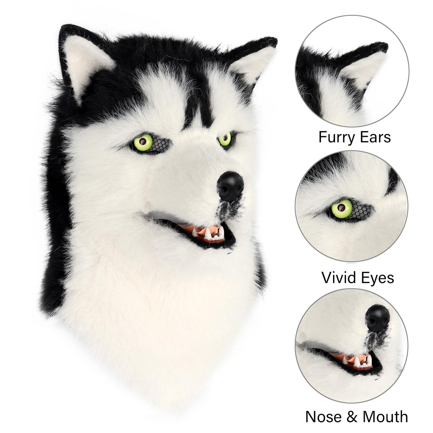 Hbbhml Animal Dog Head Mask Novelty Plush Tail Claw Paw Mittens Gloves Set Halloween Party Masquerade Costume Cosplay Husky