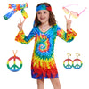 Mryuwb 70S Hippie Dress For Girls, 1970S Outfits Peace Sign Necklace Headband, 60S Themed Party Costumes For Kids 5-14 Years (Ti