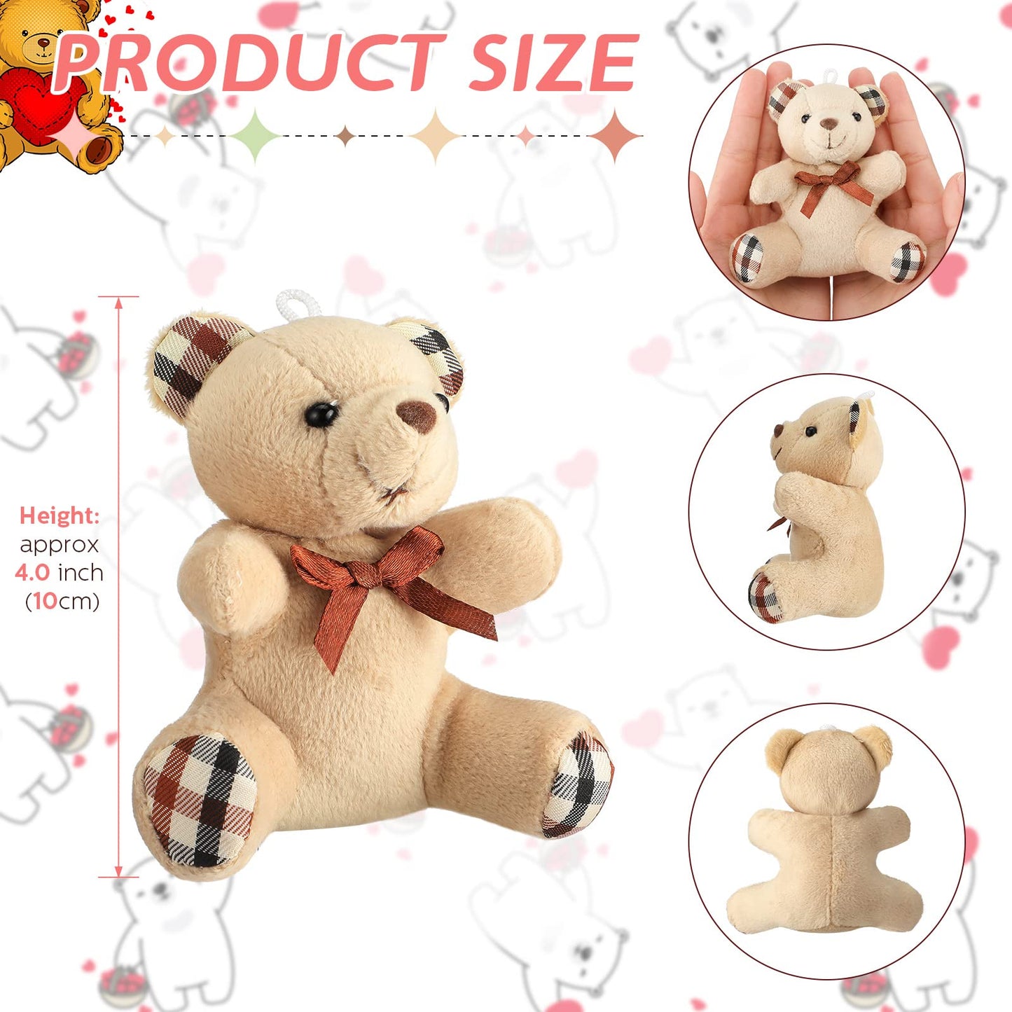 Skylety 16 Pcs Mini Plush Bear Bulk 4 Inch Bear Stuffed Animal Toy Doll Small Soft Bear Keychain For Birthday Baby Shower Weddin