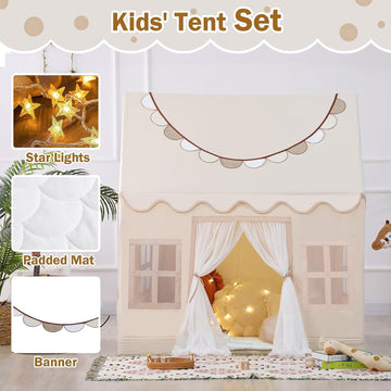Wilwolfer Play Tent For Kids Indoor - Kids Play Tent Indoor Toddlers Play Tent Large Toddler Tent For Kids Toy House Birthday Gift For Boys & Girls Playroom Decor (Beige Playhouse)